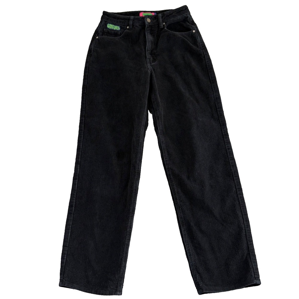 EMPYRE Womens 2 Tori Black Corduroy Pants Y2K Skater Baggy Logo Streetwear